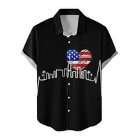 Американски флаг Мъжка риза бутон-надолу ризи с къс ръкав блуза Ден на независимостта флаг Черно М