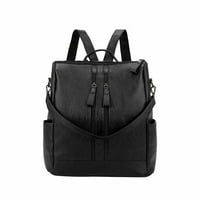 Hirigin Women's Fashion Black Leather Backpack Multi-Pocket Band Capital Capital Bage