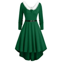 Vivianyo HD рокли за жени с дълги ръкави жени плюс размер рокля солидна дълга ръкав Коледа V-образно деколте привличане на люлка рокля флаш брдове зелено