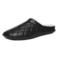 Eloshman Men Winter Slipper Fluffy топли обувки Къща чехли ходещи леки плюшени облицовани слайдове анти-плъзгане запушвания обувки Pu Black 8.5