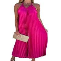 Glookwis дамски халтер врата Лято плаж Sundress Long Long Bohemian Kaftan Maxi рокли солиден цвят люлка подгъва