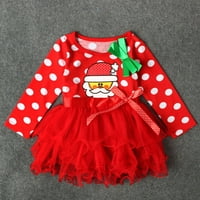 1-6t малко дете момиченце коледна рокля памук дълъг ръкав Санта отпечатъци Коледна рокля от Туту Рокля