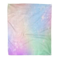 Фланелен хвърляне на одеяло еднорог дъга Мреща мистична вселена в принцеси цветове фентъзи градиент холограм холографски лек уютен плюшен пухкав топъл размит мек