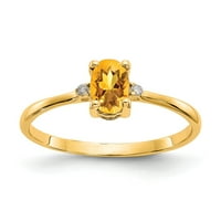 Твърд 14к жълто злато диамант и цитрин Жълт Ноември скъпоценен камък Рожден камък годежен пръстен размер