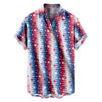 4 юли тениски с къс ръкав за мъже, Ден на независимостта с къс ръкав, отпечатан редовно прилягане на летен плаж Небрежен бутон надолу по хавайски ризи