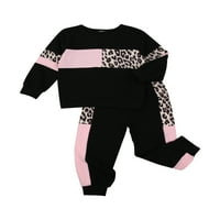 1-6г есенни ежедневни Детски дрехи за момичета леопардови Пачуърк Дълъг ръкав пуловер суитчър върхове панталони черно 3 години
