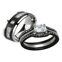 Неговата и нейната черна и сребърна неръждаема стомана и титаниев сватбен пръстен с размер женски мъже 13
