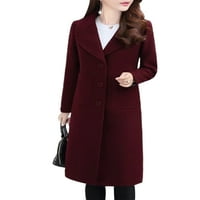 Cindysus дамски излети за палто на грахово палто с дълъг ръкав с дълъг ръкав ежедневно зимно едно гърди яке вино червено 2xl