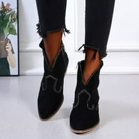 Женски ботуши с ниска пета на петата винтидж дамски облечени обувки черни размер 8.5