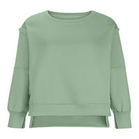 Paille Ladies Pullover Crew Tops Tops Solid Color Sweatshirt Loose Fit Work Суичърс Светло зелено L