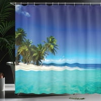 Океан душ завеса, морски изглед тропически островен бряг джунгла природа ландшафтна снимка, плат плат Декор за баня комплект с куки, 72x72, Royal Blue Turquoise
