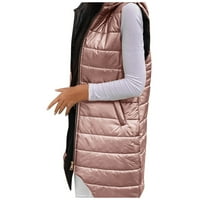 Жилетка за жени облечени дълго зимно палто с качулка без ръкави топло палто с джобове ватирана жилетка с яке ватирани пуловери на открито яке