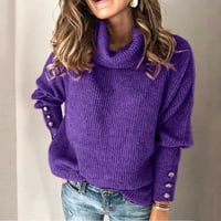 Женски топъл костенурка с дълъг ръкав плетен пуловер декора