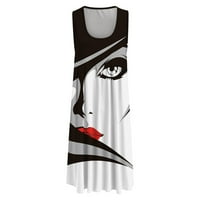 Hanzidakd летни рокли за жени жени Лятна ежедневна без ръкаща Флорален печат Екипаж Врат свободна рокля Boho Beach Mini Sundress