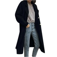 Binmer зимно палто за жени плюс размер дълъг ръкав свободен моден твърд вълнен двойно гърди палто