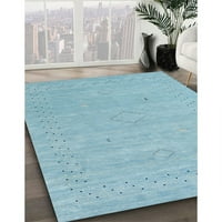 Ahgly Company Machine Pashable Indoor Cround Contemporary Sky Blue Area Rugs, 4 'Round