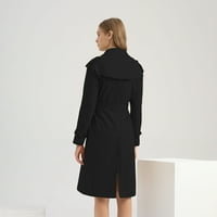 Женско грахово палто модна твърда бутони за талия с дълъг ръкав дълъг вятърни палта за жени