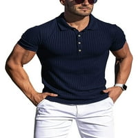 Dmagnates Мъжки тениска за лятна есен с къс ръкав, класически стил на свободното време плътно цвят вертикална ивица предни бутон еластични ревели върхове улични дрехи