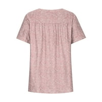 Loyisvidion жени разрешение дрехи жени плюс размер къси ръкави с v-образно печат блуза пуловер върхове риза rollback розово 8