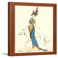 Френски дамски мода на арт деко, хрътка, фигуративна рамка на изкуството на изкуството на изкуството на изкуството от намерена преса за изображение, продадено от Art