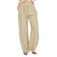 Gaecuw широк ленен панталон за жени панталони панталони редовно прилягащи дълги панталони теглене на теглене панталони Суипт панталони Небрежни разхлабени панталон