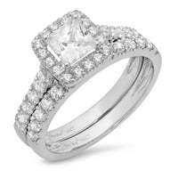 2. CT Princess Cut Истински култивиран диамант VS1-VS I-J 18K бяло злато хало годеж сватбен булчински комплект дизайнер пръстен bw комплект w кристални странични камъни размер 8.5