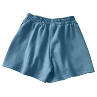 Модни ежедневни дамски солидни женски джобове Дами дами хлабави панталони Панталони удобни фитнес къси панталони, небесно синьо, xl