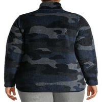 Комо Блу жените Плюс размер четвърт-цип Фау Шерпа печатни Пуловер