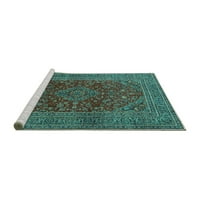 Ahgly Company Machine Wareable Indoor Round Medallion Turquoise Blue Traditional Area Rugs, 8 'Round