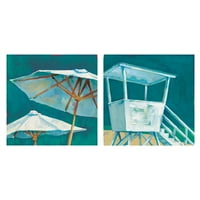 Плажен чадър и плажна кула от Уилоубрук изобразително изкуство увити платно живопис печат комплект от 2