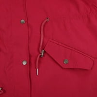 Pxiakgy Зимни палта за жени с качулка с капаци с качулка топли плътни якета Голяма женска палто червено + САЩ: 10