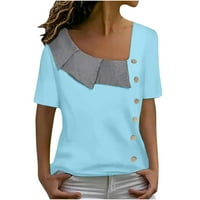 Дамски летни ежедневни Хенли ризи с къс ръкав в врата бутон нагоре редовно годни основни Блузи