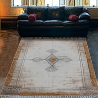 Казавани геометрична естествена спалня Памук килим, Кафяв 7х7 фута