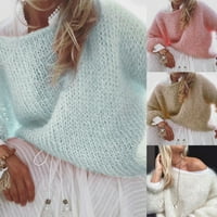 Женски фенер с дълъг ръкав кръгла врата пуловер пуловер върхове кокетни плетени плътни цветове огромни размери свободни