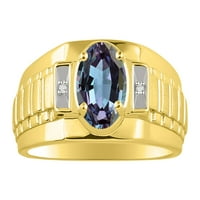 *Rylos Classic Designer Oval Simulated Alexandrite Mystic Topaz & Diamond Ring - юни Роден камък*14k Жълто злато