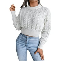 Жени модни ежедневни дълги ръкави издълбани основен плетен пуловер Небрежен удобен тънък прилепнал джъмперни върхове