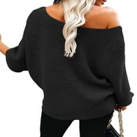 Bomotoo жени Небрежни плетени пуловери Екипаж ший уютен пуловер есен свободен плътно цвят джъмперни върхове черни xxl