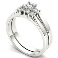 Карат Т. в. диамантен Трикаменен 14кт годежен пръстен от бяло злато