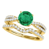 Маули бижута годежни пръстени за жени 1. Карат ореол смарагд и диамант булчински комплект 4-14к жълто злато