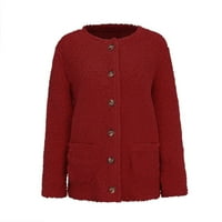 Charella жени плюс размер плюшен пуловер джобове за външни дрехи кардиган палто червено, s