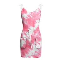 Дамски рокли халтер отпечатани мини модни модни летни рокли без ръкави розово s