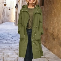 Дамски Тренч палто Плътен цвят Шнур качулка работно облекло яке дълго яке палта за жени