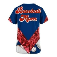 Дамски Бейзбол Майка Униформи работно облекло къс ръкав в-врата работна униформа Смешни печатни джоба Блуза върхове Майки Ден подарък за жени