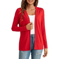 Authormvch Cardigan за жени Кардиган пуловери за жени с дълги ръкави без бутони плетен пуловер Кардиган Кардиган Red L