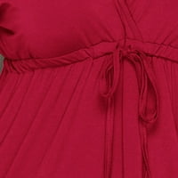 Дамски модни Плътен цвят без ръкави Дълбоко в-врата ластик рокля плюс размер Горещ25сл4487741