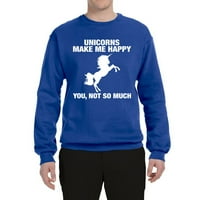Wild Bobby, Unicorn Me Me Happy You, не толкова, Humor, Unise Crewneck Graphic Sweatshirt, Royal, 3x-голям