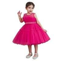 Qiaocaity Princess рокли за момичета Метето Мретна прежда Бродерия Рейнстън Боуккен рожден ден рокля с дълги рокли горещо розово 3-4 години