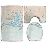 Океан син син кит аниме усмивка килими за баня комплект килим за баня контур и капак на тоалетния капак