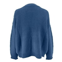 Huaai cardigan за жени дамски предни отворени плета мек пуловер плътно цвят дълъг ръкав свободен ежедневен палто Кардиган пуловери за жени Сини m