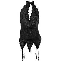 Odeerbi жартиера комплект бельо за жени модни секси рибени мрежи дантелени цветя кухи халтер шия ремък костюм черно